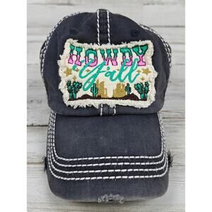KBETHOS VINTAGE Howdy Y'all Cotton Distressed Hook&Loop Strap Back Blk Cap OSFM